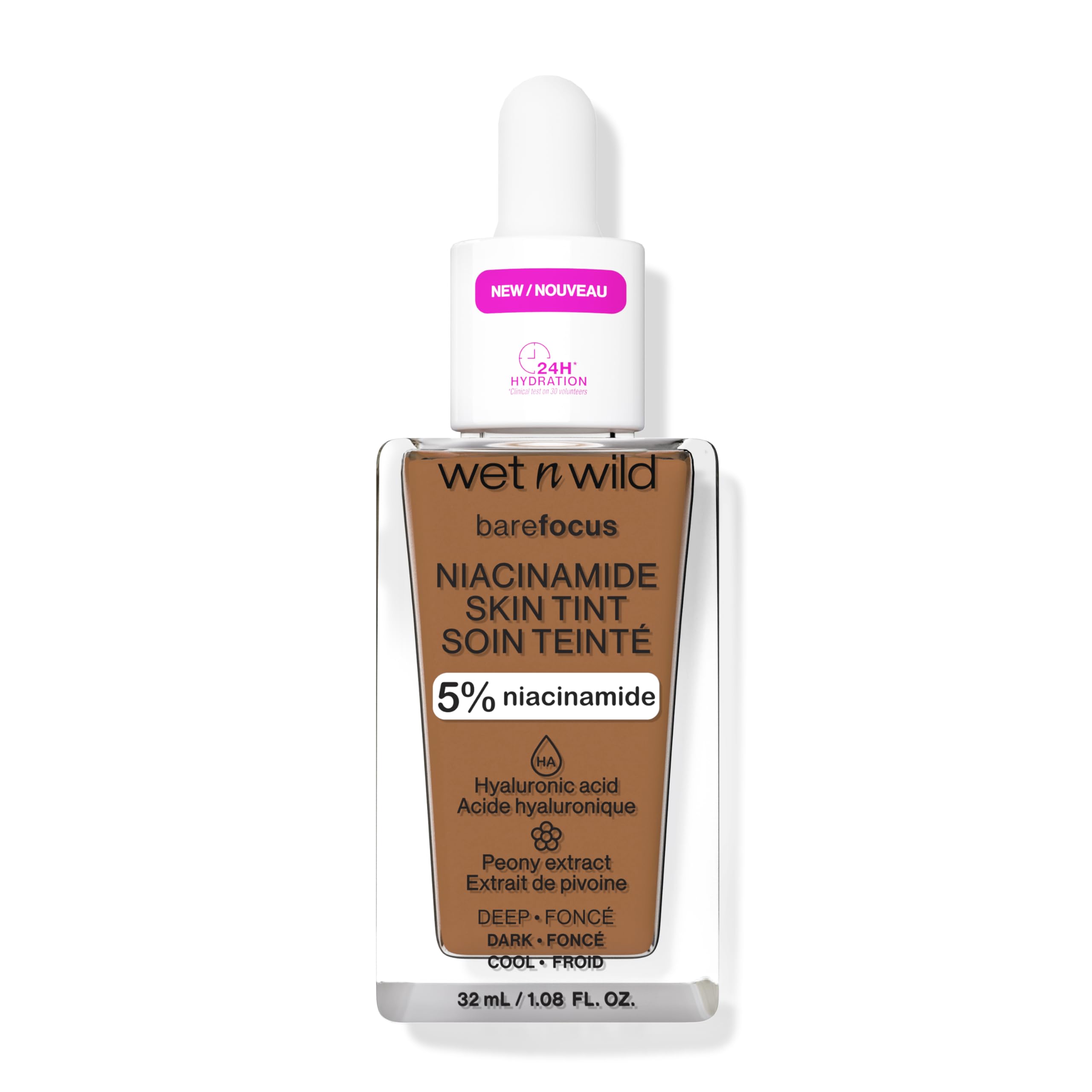 Wet n Wild Bare Focus Niacinamide Skin Tint, Lightweight Foundation with Buildable Formula, Enriched with Hyaluronic Acid and Vitamin E for a Radiant Look, Deep