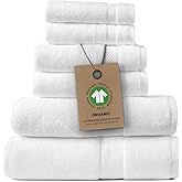Alusa Home 100% Organic Zero-Twist Cotton Towels - GOTS Certified Luxury Bath Towels - Ultra Soft & Plush 700GSM Long-Staple Cotton - 6 Piece Towel Set (White)
