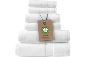 ALUSA HOME 100% Organic Zero-Twist Cotton Towels - GOTS Certified Luxury Bath Towels - Ultra Soft & Plush 700GSM Long-Staple Cotton - 6 Piece Towel Set (White)