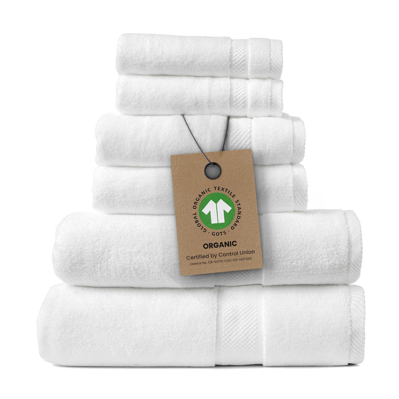 Photo 1 of 100% Organic Zero-Twist Cotton Towels - GOTS Certified Luxury Bath Towels - Ultra Soft & Plush 700GSM Long-Staple Cotton - 6 Piece Towel Set (White)