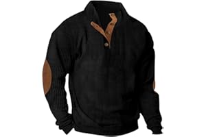 jxsoyen Mens Corduroy Sweatshirt Loose Lapel Collar Button Neck Long Sleeve Splice Fit Casual Pullover Tops