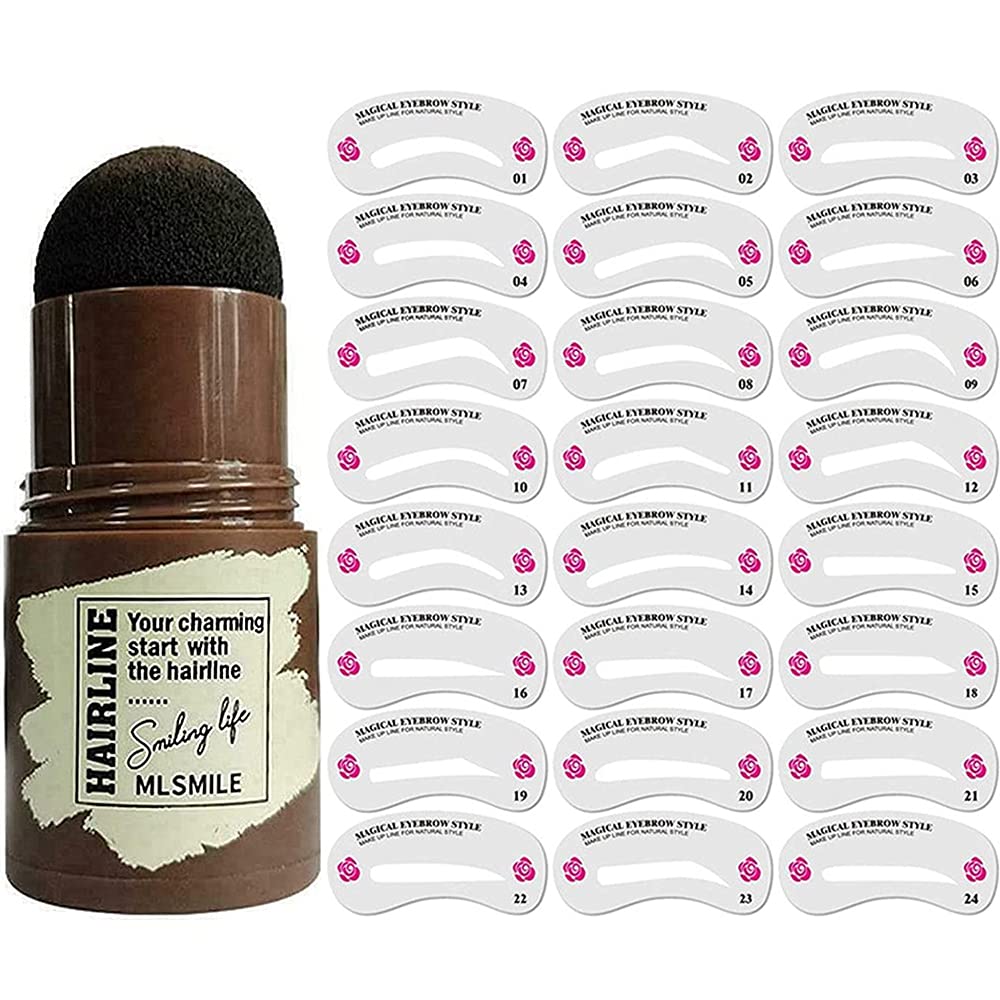 Eyebrow Stamp Shaping Kit, One Step Brow Stamp Waterproof Eye Brow Stamp with 24PC Reusable Eyebrow Stencil Kit Eyebrow Definer Eye Makeup Shaping Tool for Women Girls (Dark Brown)