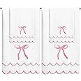 laoyuandamai 4 Set Cute Blue Coquette Bow Bath Towels Set 2 Bath Towels 2 Hand Towels Soft Embroidered Preppy Decorative Scalloped Towels for Bathroom (Pink)