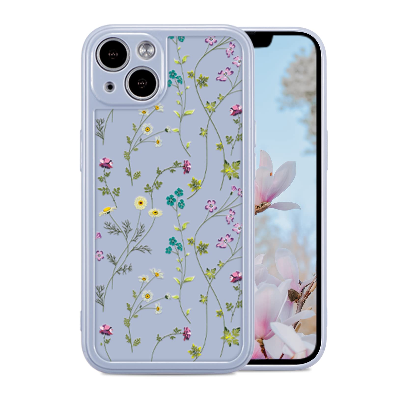 RALEAVO Flower Case for iPhone 14 Plus (6.7”), Girls Floral Silicone ShockPlusof Case Cover with Cute Patterns Plustective Case for iPhone 14 Plus-Grey — image 1
