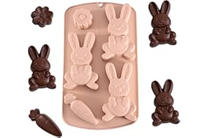 Easter Bunny Silicone Mould, 5-Cavity Bunny Carrot Flowers Chocolate Molds, DIY Baking and Crafting Tool for Easter Themed Pa