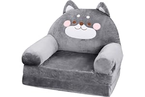KORANOR Plush Foldable Kids Sofa Cover Backrest Armchair 2 in 1 Foldable Children Sofa Cute Cartoon Lazy Sofa Children Flip Open Sofa Bed for Living Room Bedroom Without Liner Filler Recliner,GY2,One Size