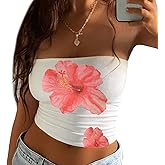 Y2k Cute Tube Tops Sleeveless Strapless Aesthetic Graphic Print Bandeau Tube Off Shoulder Going Out Tops