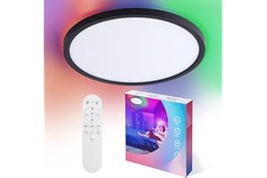 VocgoUU 12 Inch Black Ceiling Light RGB with Remote Control - Dimmable Flush Mount Ceiling Light for Bedroom, Party, Game Room, Color Changing Light Fixture, Round Flat Panel, Low Profile, 24W