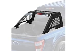 Partree Roll Bar Adjustable Fit for Ford F150 & Chevy Silverado 1500 & GMC Sierra & Dodge Ram 1500 & Toyota Tundra Chase Rack for Full Size Universal Pickup Trucks w/LED Lights & Brake Light