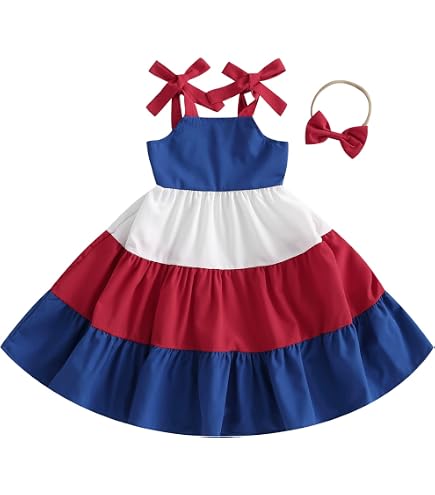 Twopumpkin 4th of July Toddler Little Girl Outfit Fourth of July Red White and Blue Dress American Flag Kids Girls Dresses (Bow UAS Tutu Blue, 12-18 Months): Clothing, Shoes & Jewelry