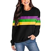 Deerose Women Valentines Sweatshirts Mardi Gras Long Sleeve Print Shirts
