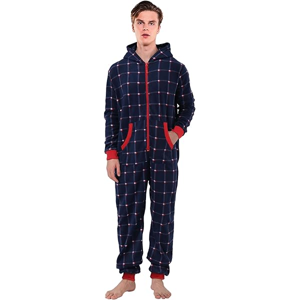 Adult Pajamas Mens Plaid Onesie Pajamas Matching Pjs For