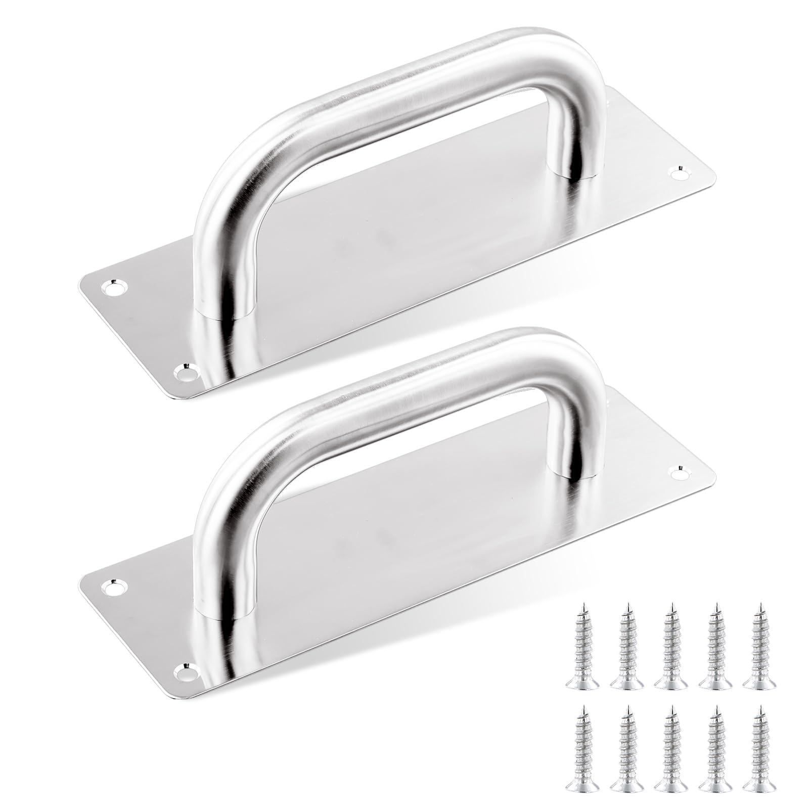 Gudalea Pack of 2 Stainless Steel Barn Door Handles, Silver, 21 cm x 6.5 cm, Includes 8 Screws and 1 Screwdriver