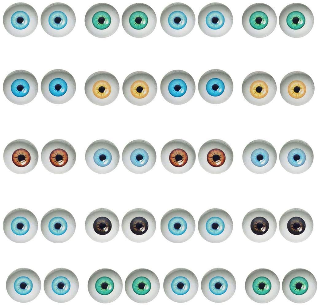 Julie Wang 100 pcs Assorted Colorful Pupils Round 10mm Glass Eyes Time Gem Cabochons Flat Back Craft DIY Doll Making Scrapbooking Embellishments Decorations Handmade Jewellery Findings
