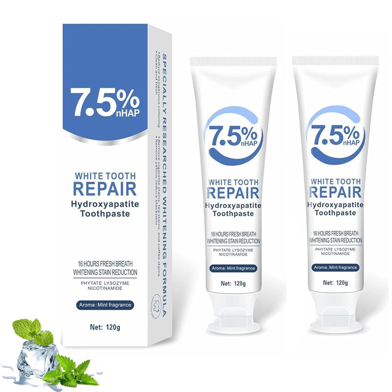 Hydroxyapatite Toothpastes for Enamel Protection, Gentle Mint (2 Pack)