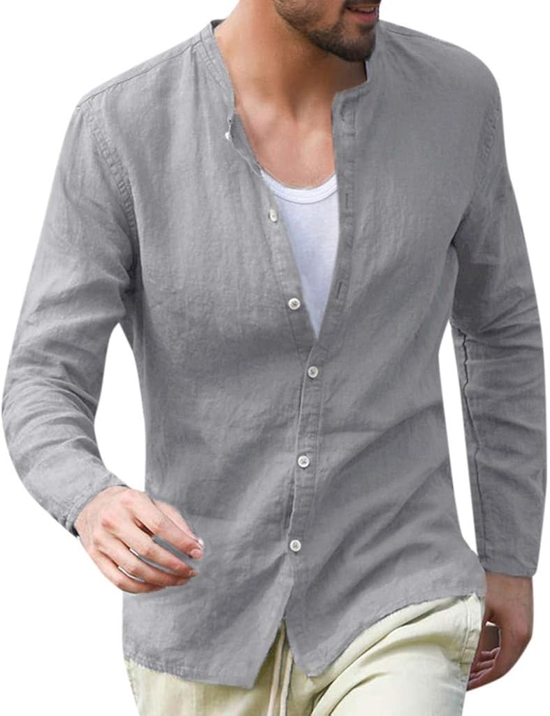 Herren Langarmshirt Baumwolle Henley - V-Ausschnitt Mit Knopfleiste Casual