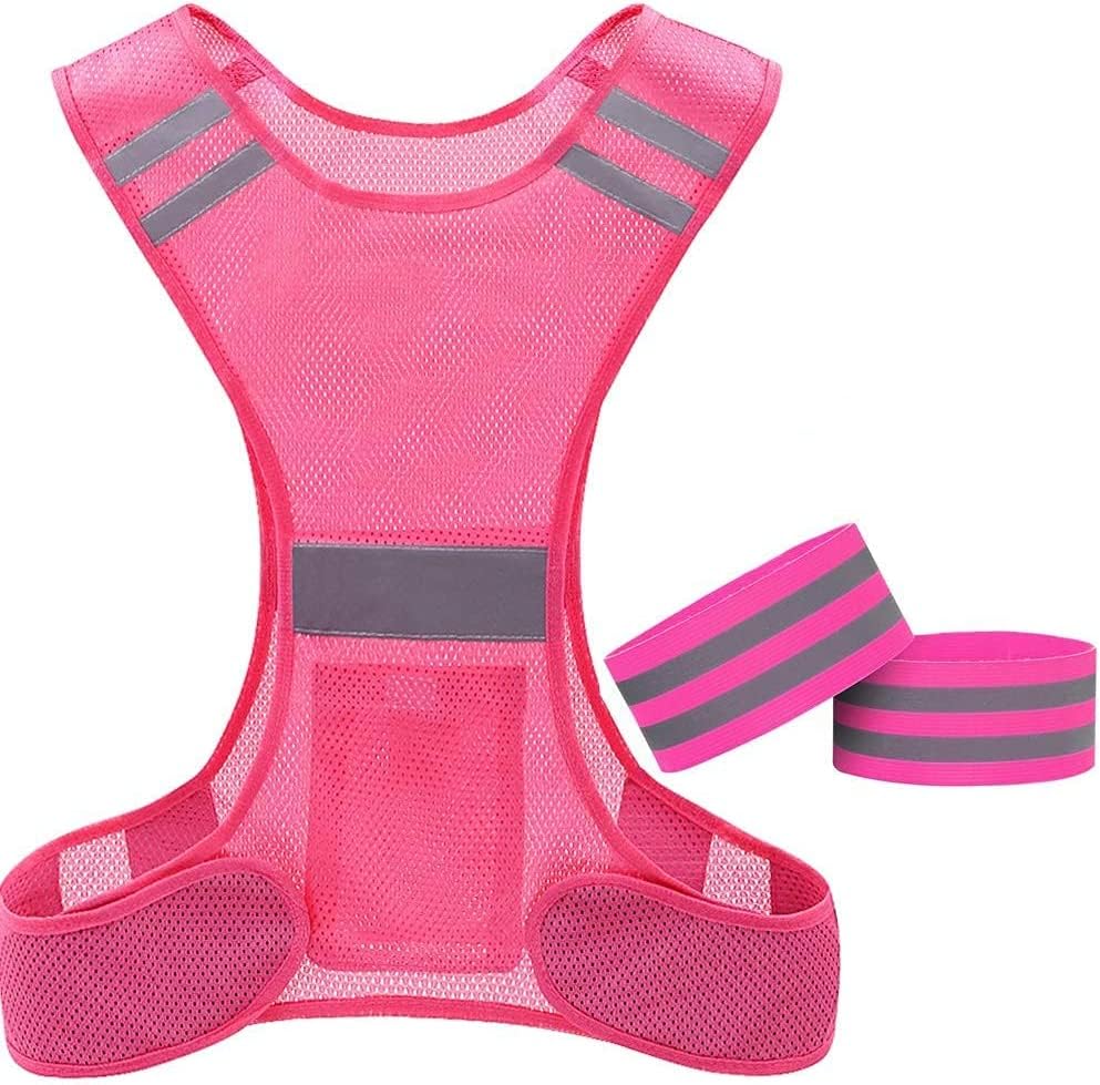 Hi Vis Vest, High Visibility Reflective Vest Hi Viz Safety Jackets with 2 Reflective Straps for Running Walking Cycling Jogging. (Pink)