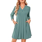 ZENNILO Women’s 3/4 Sleeve Dress V Neck Plus Size Tshirt Dress for Women Knee Length with Pockets