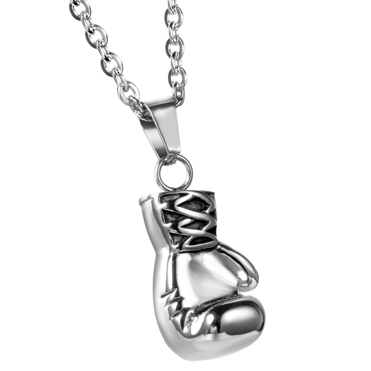JewelryWe Boxing Glove Pendant Necklace: Men Stainless Steel Punk Boys Fighting Gloves Necklaces Hip Hop Necklaces with 22 Inch Chain & Gift Bag