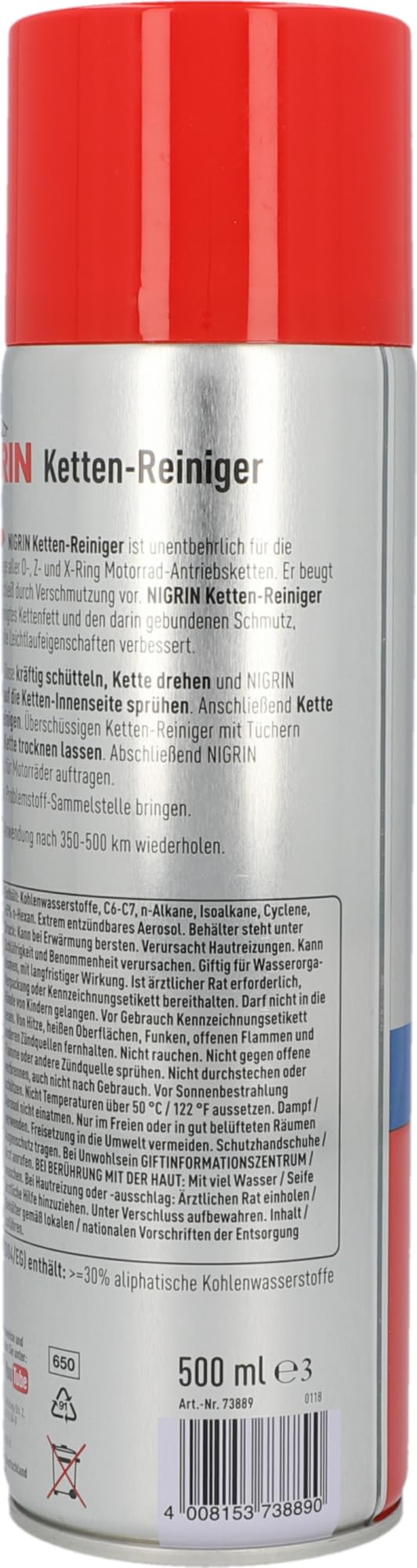 NIGRIN Kettenreiniger, 500 ml Sprühdose, Kettenspray für Motorrad, reinigt und entfettet Motorradketten 6