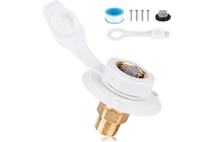 Aikyciu RV City Water Inlet with Check Valve, 3/4" NH Female to 1/2" NPT Male, RV Water Inlet Connection for Camper, Trailer, Marine, White