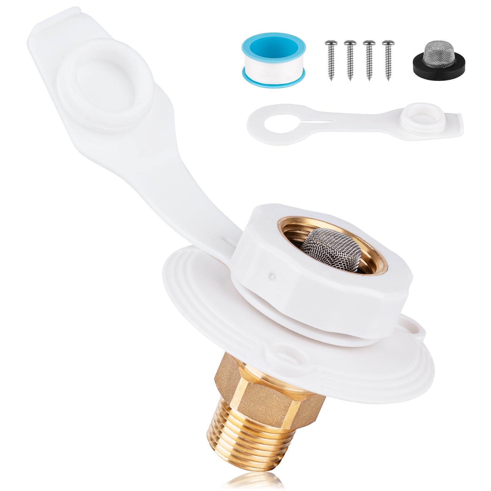 Photo 1 of Aikyciu RV City Water Inlet with Check Valve, 3/4" NH Female to 1/2" NPT Male, RV Water Inlet Connection for Camper, Trailer, Marine, White