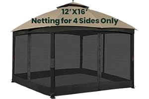 OLILAWN Gazebo Universal Replacement Mosquito Netting, 12' x 16' Outdoor Canopy Net Screen 4-Panel Sidewall Curtain, with Zippers, Easy to Install, Fit for Most Gazebo 12x16 Canopy, Black