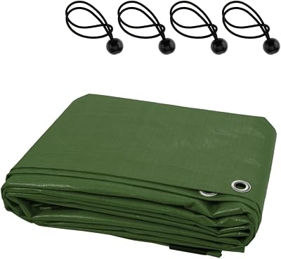 SolaDirect Waterproof Tarpaulin 2 x 3 m with 4 Ball Bungees Green