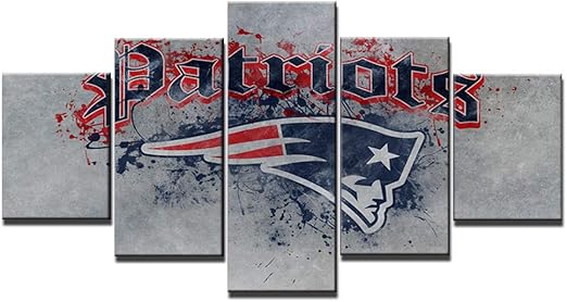 Amazon Com New England Patriots Wall Decor Abstract Art Paintings 5 Piece Canvas Picture Artwork Living Room Prints Poster Football Decoration Wooden Framed Ready To Hang 60 Wx32 H Posters Prints