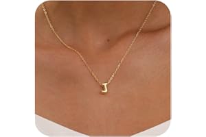 CUEZIY Bubble Letter Necklace Gold 14K Gold Plated Initial Necklaces for Women Personalized Bubble Pendant Necklace Dainty Gold Necklaces Trendy Gold Jewelry Gift