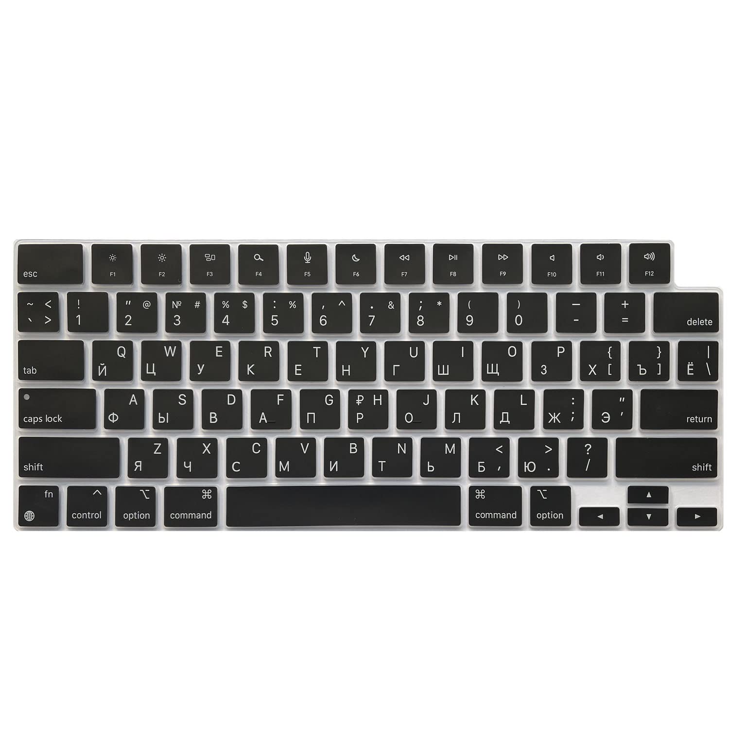 MiNGFi Silicone Russian Keyboard Cover for MacBook Pro/Max 14&16" M1-M4(A3112 A3401 A3185 A2485 A2780 A2991 A3403 A3186) Air 13,6&15,3" M2-M4(A3240 A2941 A3114 A3241) US/ANSI Layout - Black