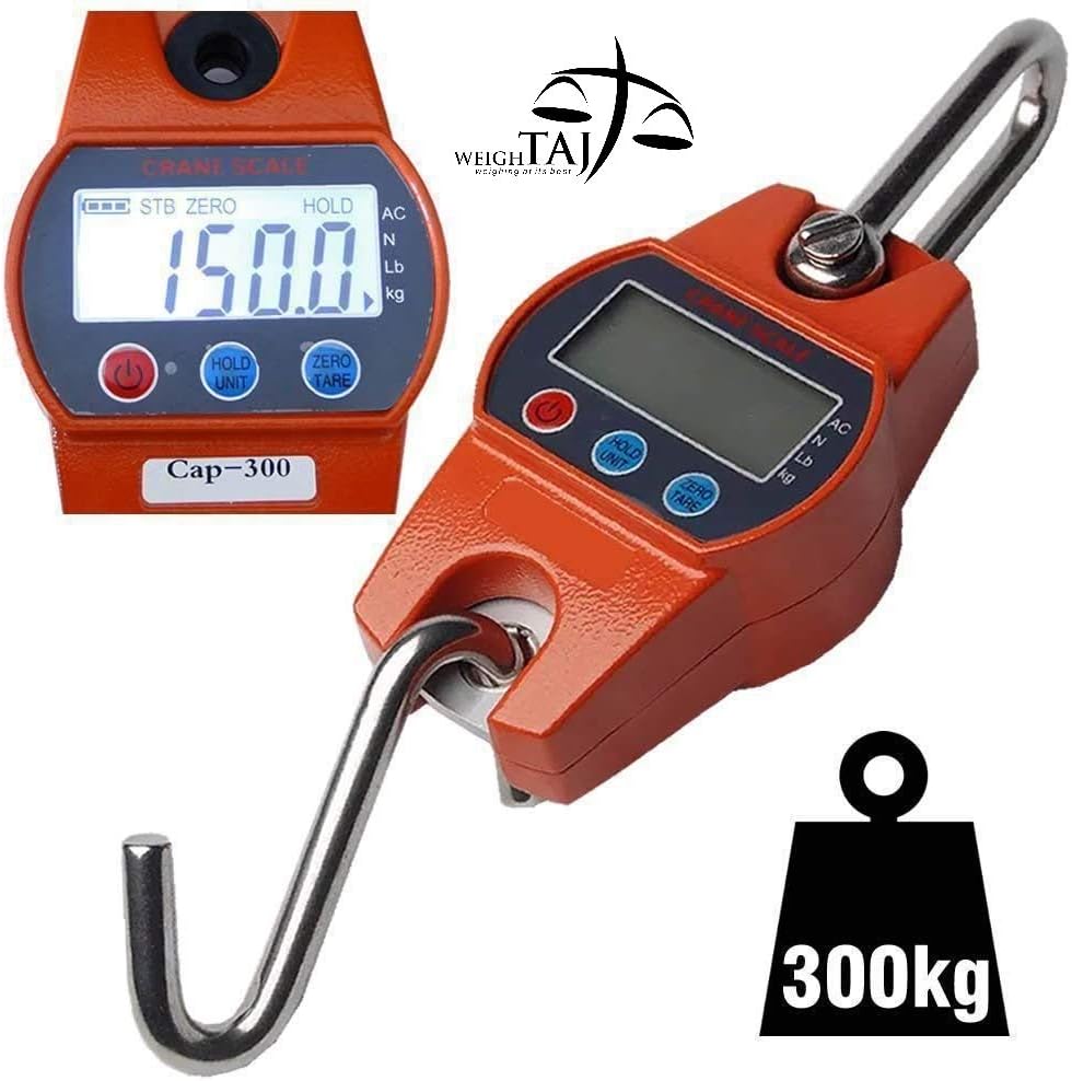 WeighTaj OCS-C-300Kg Heavy Duty Aluminium Body Mini Crane Scale, Precision Digital Hanging Scale, Luggage Scale, Domestic Scale