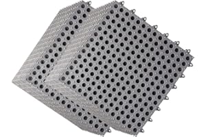 FVSEC 20Pcs Interlocking Soft PVC Floor Tiles, No-Slip Pool Shower Bathroom Kitchen Mat with Drain Hole 11.8'' x 11.8'' Decking Tiles Outdoor and Indoor (20Pcs Gray)