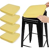 SINOSSO Modern Faux Leather Bar Stool Cushions 4 Pack, Leathaire Magnetic Small Chair Pads for Cafe Bistro Stackable Metal Stools (Square, Yellow, 4)