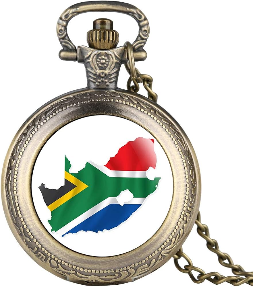 Vintage Bronze Quartz Pocket Watch for Men, Creative South Africa Map