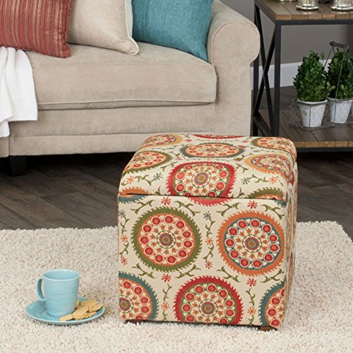 HomePop Square Upholstered Storage Ottoman with Removable Top 17.50" x 17.50" x 17.50" Suzani