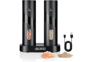AIKARO - Electric Salt and Pepper Mill Automatic Spice Grinder, Rechargeable (Set)