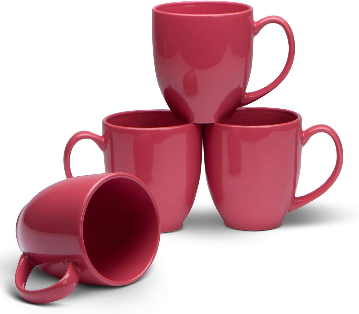 Serami 14oz Bistro Coral Mugs for Coffee or Tea. Large Handles and Ceramic Construction, Set of 4