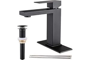 AVSIILE Matte Black Bathroom Faucet, Single Hole Vanity Bath Faucet, Single Handle Modern Stainless Steel Bathroom Faucets for Sink 1 Hole with Pop Up Drain Stopper & Water Supply Hoses