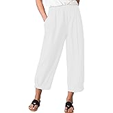 Bozanly Summer Capri Pants for Women Casual Elastic Waist Cotton Linen Comfy Yoga Crop Pants Trousers 2026