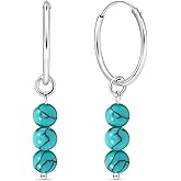 925 Sterling Silver Gemstone Earrings - Gemstone Hoop Earrings - Silver Drop Earrings for Women - Everyday Earrings for Women - Elegant Statement Earrings for Women - Gemstone Jewelry