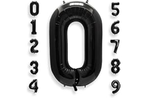 AULE 40 Inch Big Black 0 Balloon Number Large Foil Helium Number Balloons 0-9 Jumbo Giant Happy 0th Birthday Party Decoration