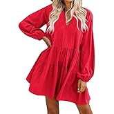 FANCYINN Cute Shift Tunic Dress for Women Ruffle Swing Babydoll Mini Long Sleevee Dress with Pockets