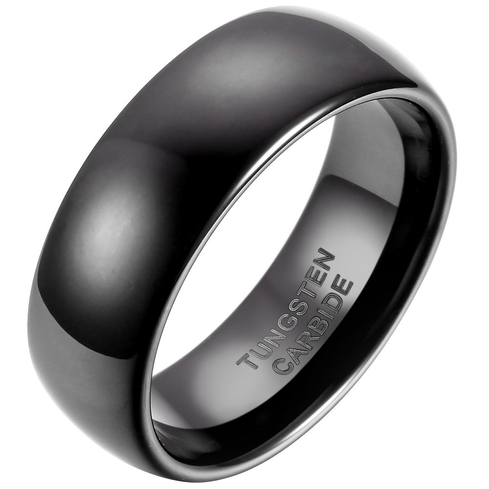 JewelryWe 8mm Black IP Comfort Fit Classic Dome Men's Ladies Unisex Tungsten Carbide Ring Anniversary/Engagement/Wedding Band : UK Size - Q