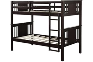 DHP Dylan Convertible Wood Bunk Bed, Stackable and Detachable Bed Frames for Kids and Teens, with Ladder, High Guardrail, Wood Slats, No Boxspring Required, Twin-Over-Twin, Espresso
