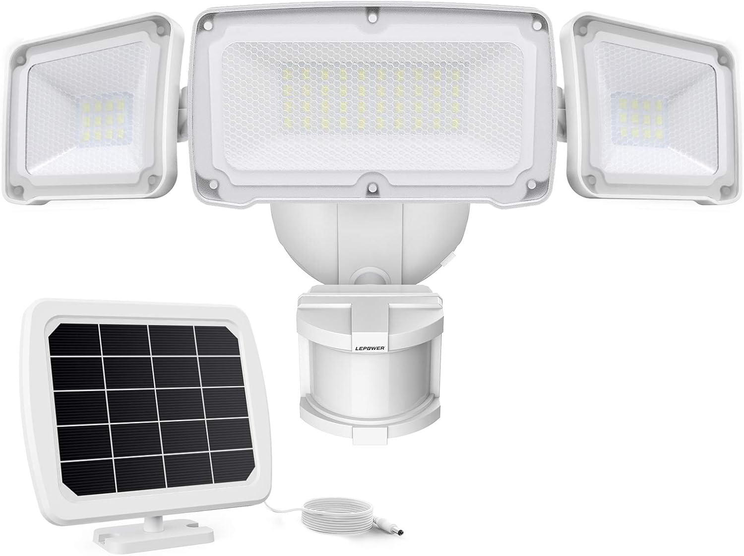 LEPOWER 1600LM LED Solar Security Lights Motion Outdoor, Super Bright Solar Motion Sensor Light, 5500K White Light, IP65 Waterproof Flood Light with 3 Adjustable Head for Yard, Garage - - 