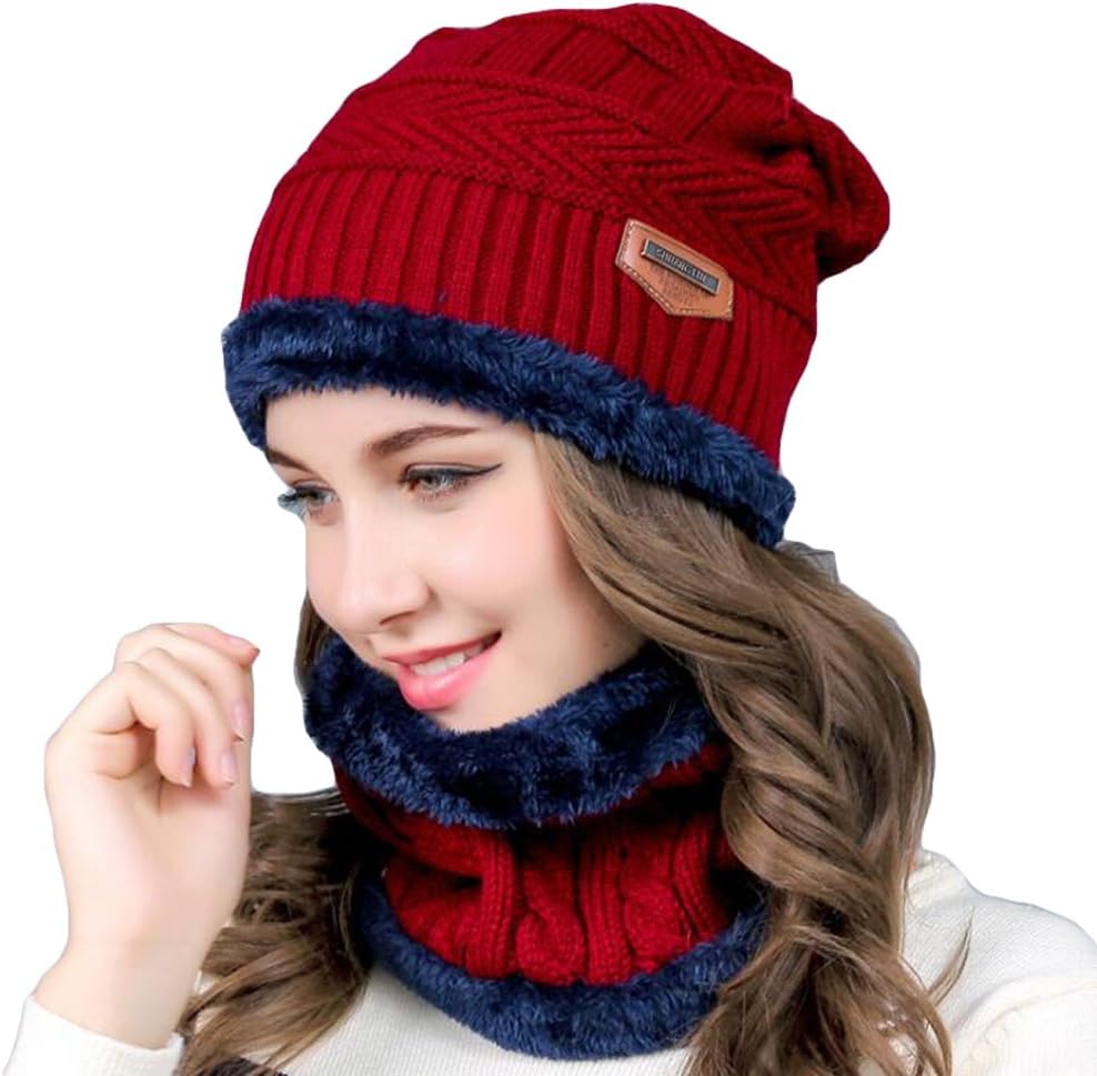 Zhaoyun Unisex Winter Slouchy Beanie Hat Scarf Set Warm Knit Thick Knit Ski Skull Cap for Men Women