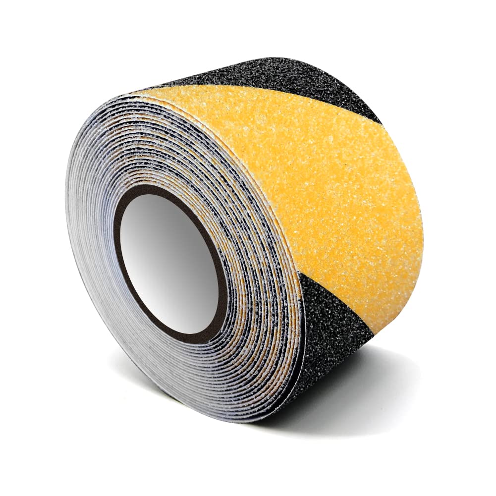 Anti Slip Tape, High Traction Strong Grip Abrasive, Non Skid Strip Safety Track Tape for Stairs Tread Steps Ramps Indoor or Outdoor, Yellow/Black (50MM Width x 5M Long)