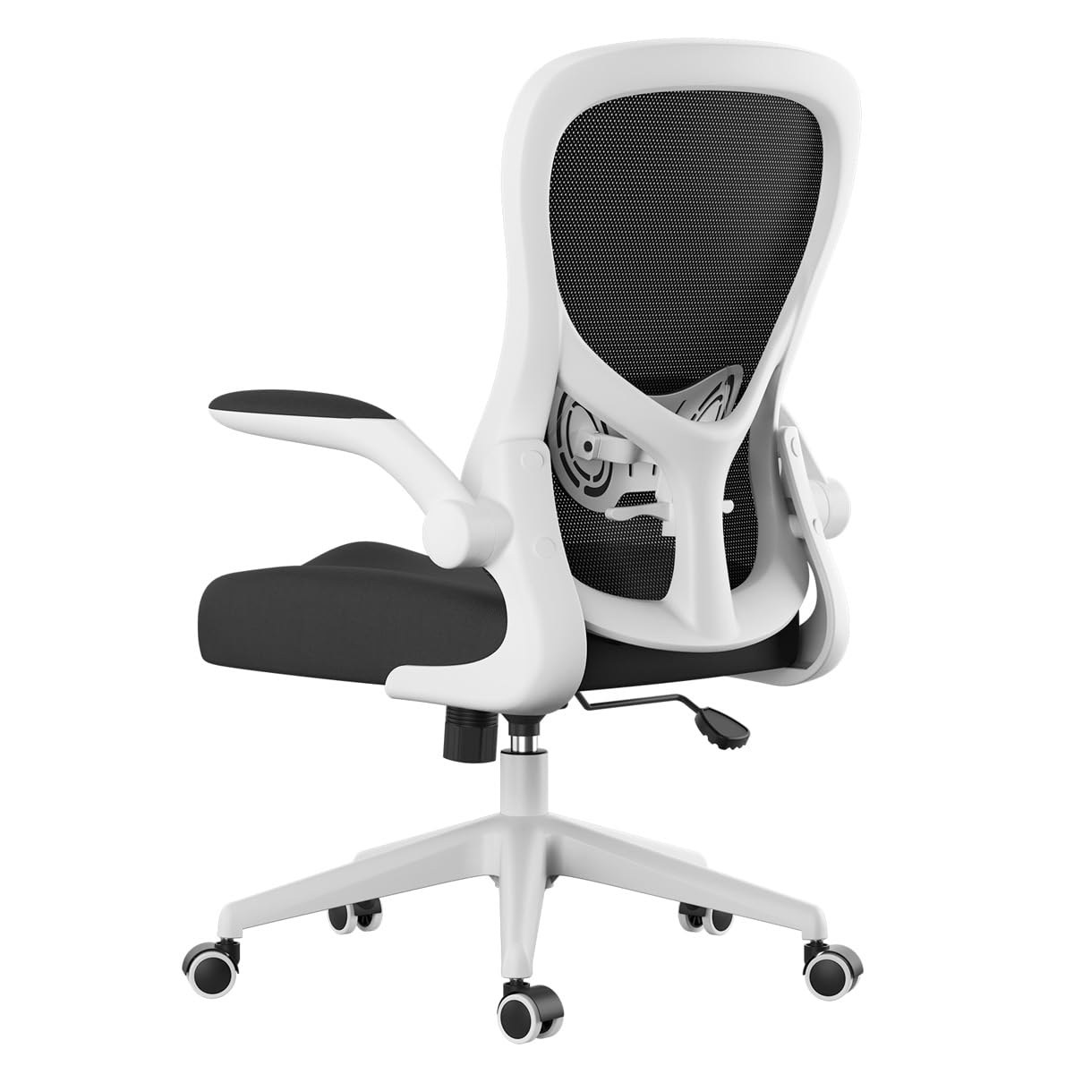 Hbada Office Chair Ergonomic Desk Chair, Office Desk Chairs with PU Silent Wheels, Breathable Mesh Computer Chair with Adjustable Lumbar Support, Flip-up Armrests, Tilt Function, White
