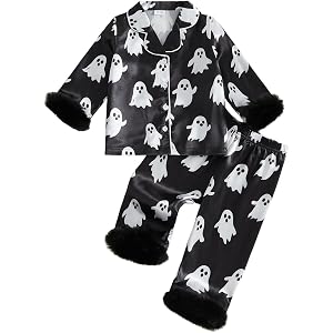 Toddler Kids Halloween Pajamas Baby Girl Ghost Pjs Set Satin Silk Jammies